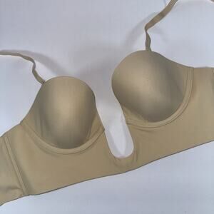 Skims Deep Plunge Shapewear Bra Small Sand Convert. Strapless Plus Clear Strap